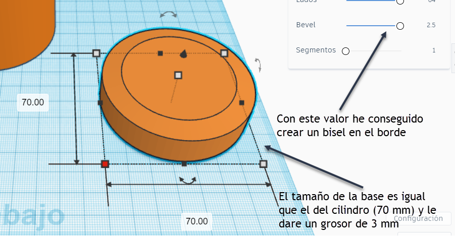 Insertamos un cilindro sólido de la librería y lo redimensionamos para que se convierta en la base del portalápices en forma de vaso.