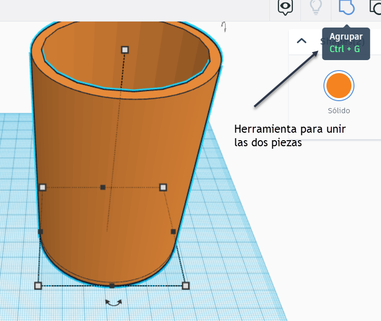 Agrupamos las dos piezas creando un solo objeto.